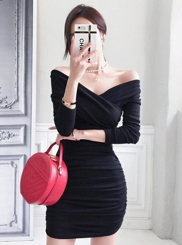 Black Cross Front Off-Shoulder Dress | Irene - Red Velvet