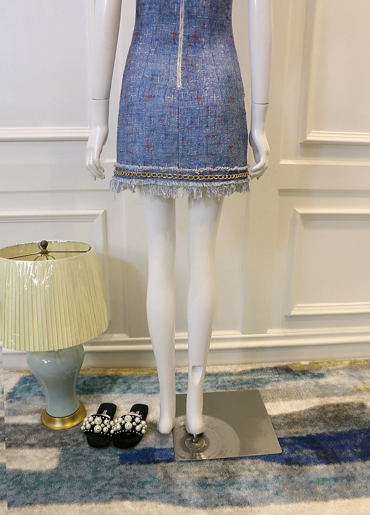 Blue Fringe Tweed Sleeveless Mini Dress | Jisoo - Blackpink