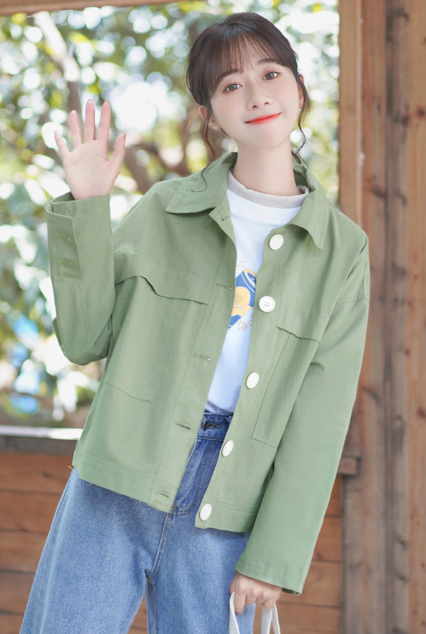 Casual Big Buttoned Green Jacket - Fashion Chingu