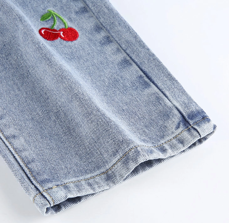 デニム・ジーパン STRAIGHT FIT CHERRY EMBROIDERY DENIM PANTS DHgate.com:Y2K Fashion Pants: Vintage Cherry Blossom