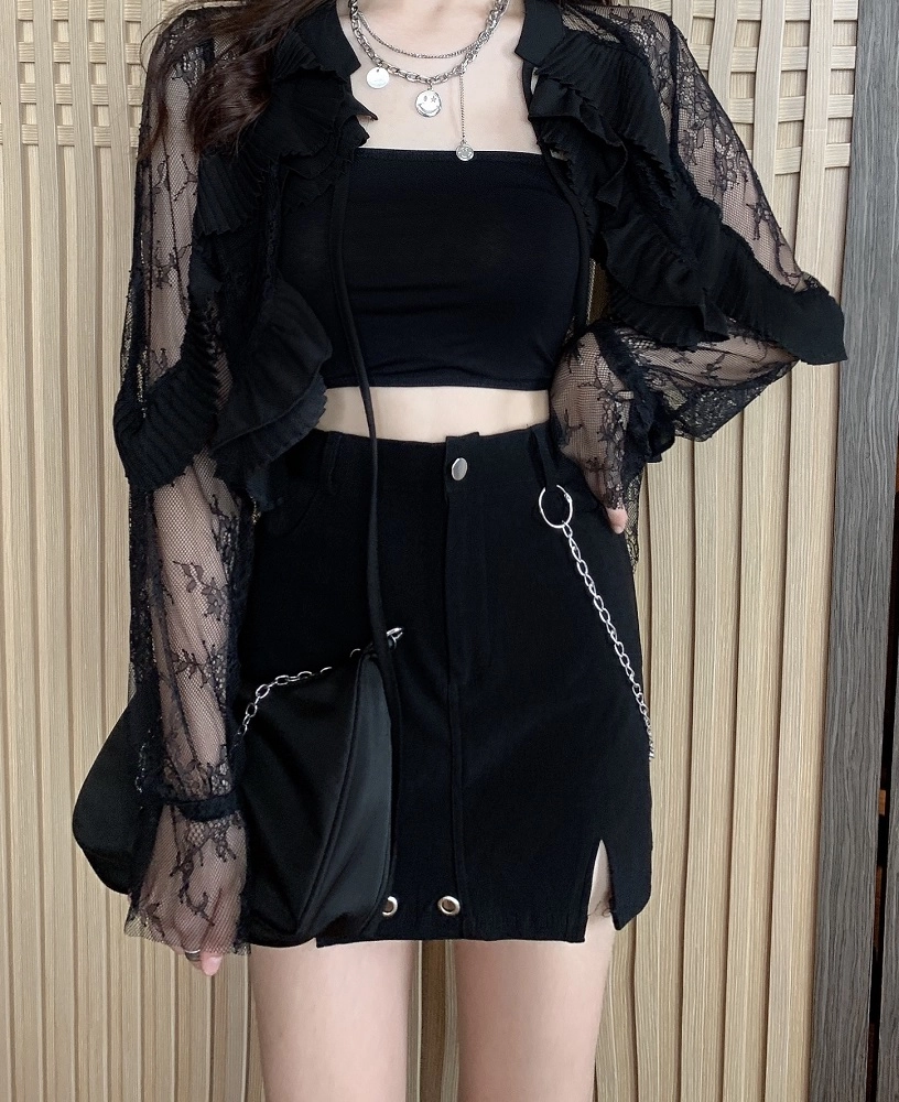 Black Frilled Lace Top Lisa BlackPink Fashion Chingu