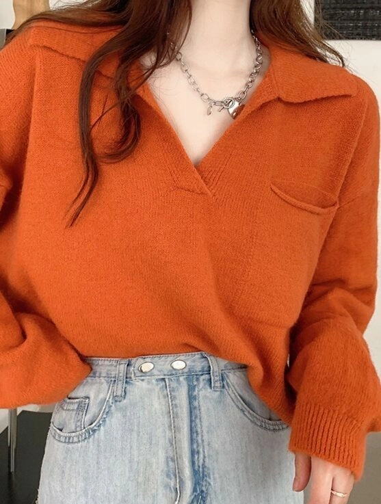★MAINBOOTH★Voyager Oversized Collar Sweater(CHA)★正規品 Deep Orange Collared Sweater | Hyungwon - MONSTA X - Fashion