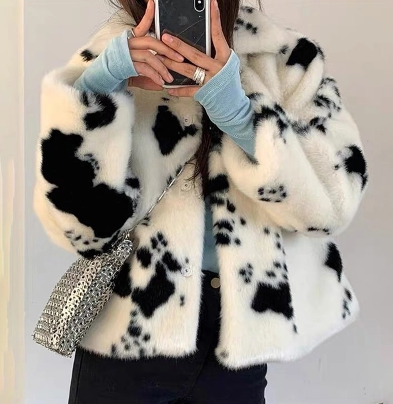White Cow Print Fur Jacket | Jisoo -BlackPink - Fashion Chingu
