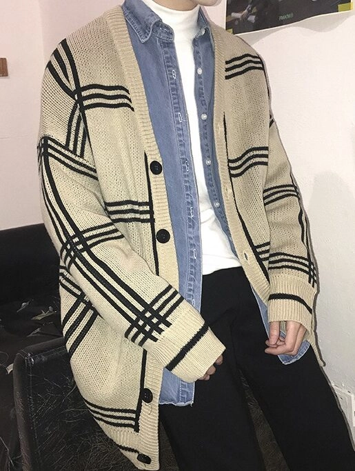 トップス mideal plaid pattern cardigan Womens Checkered Cardigan Sweater Loose Long Sleeve Open