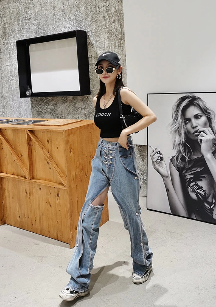 【VETEZE】22SS★ Cut Off Pointed Denim Pants Blue Cut-Off Pointed Denim Jeans | Wheein - Mamamoo