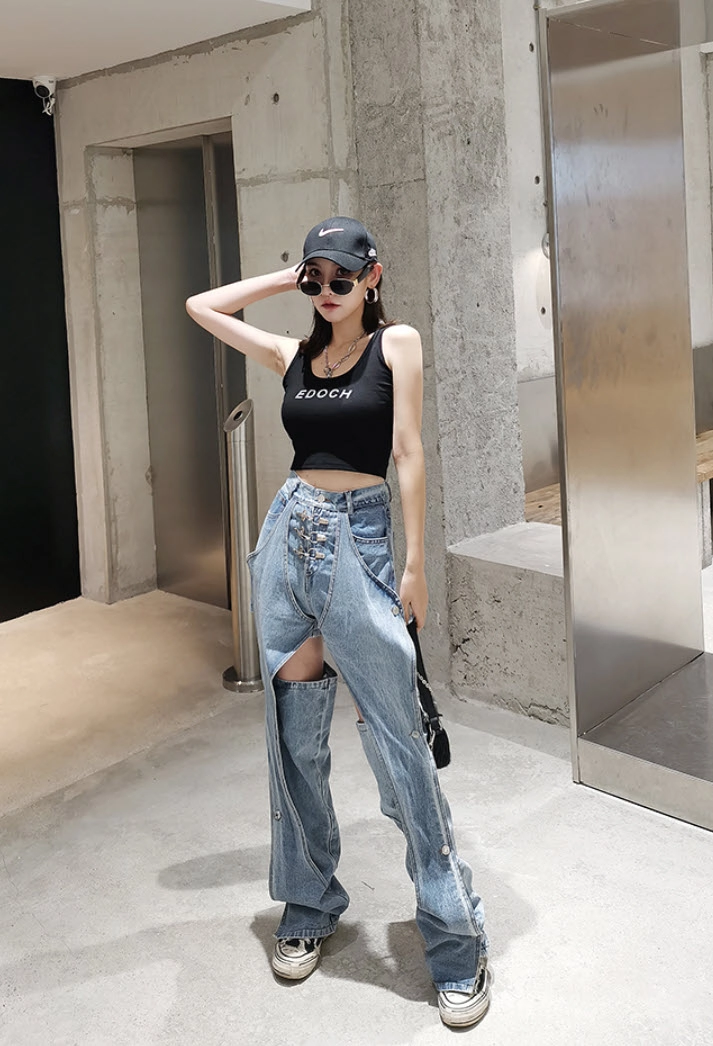 【VETEZE】22SS★ Cut Off Pointed Denim Pants Blue Cut-Off Pointed Denim Jeans | Wheein - Mamamoo