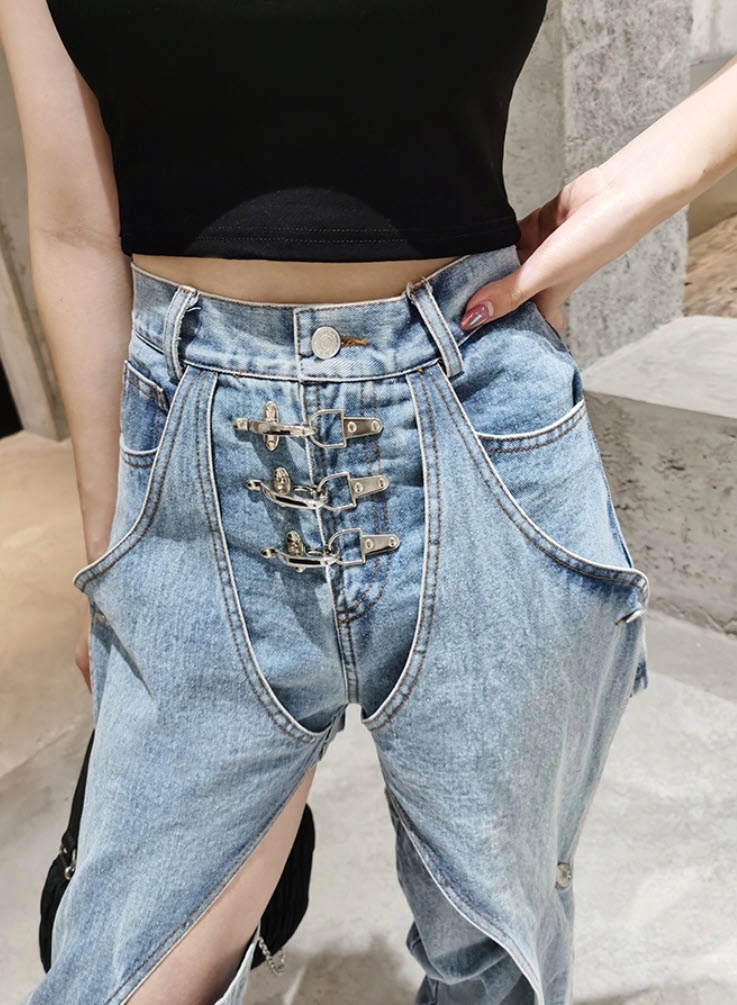 Blue Inner Cut-Out Ringed Denim Jeans | Wheein - Mamamoo