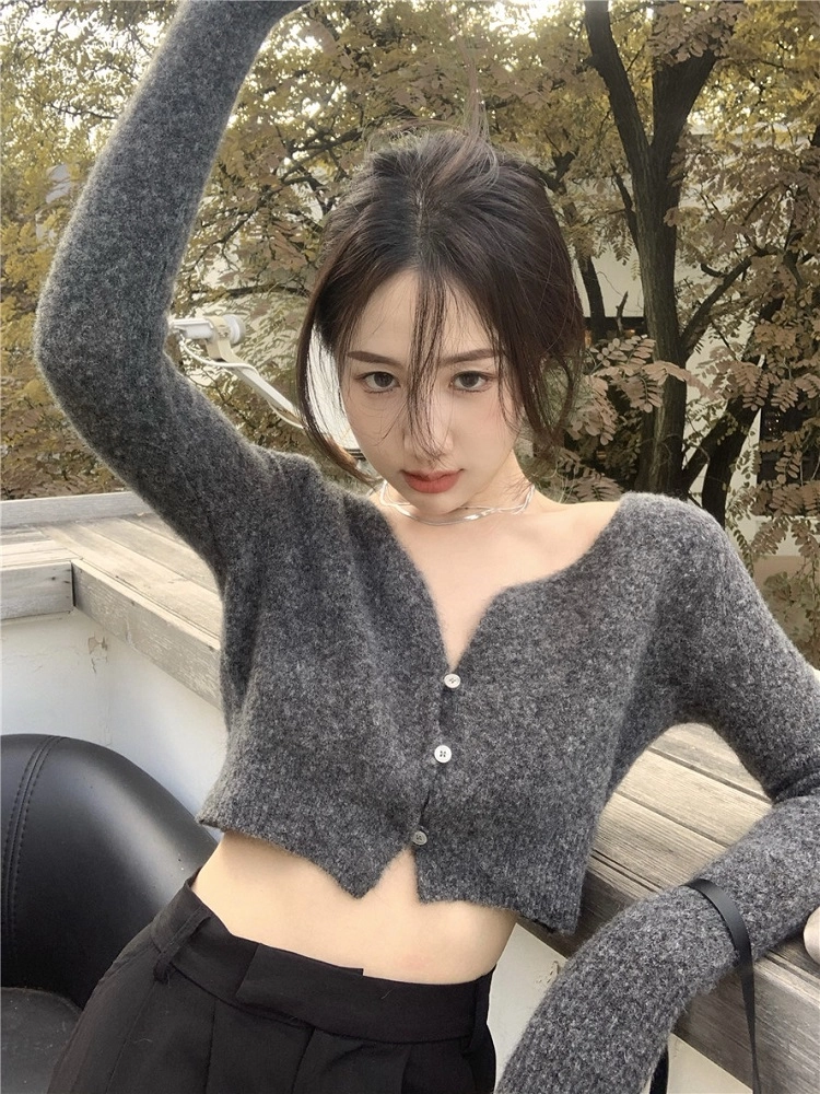 Grey Cropped Cardigan | Rose - BlackPink - Fashion Chingu