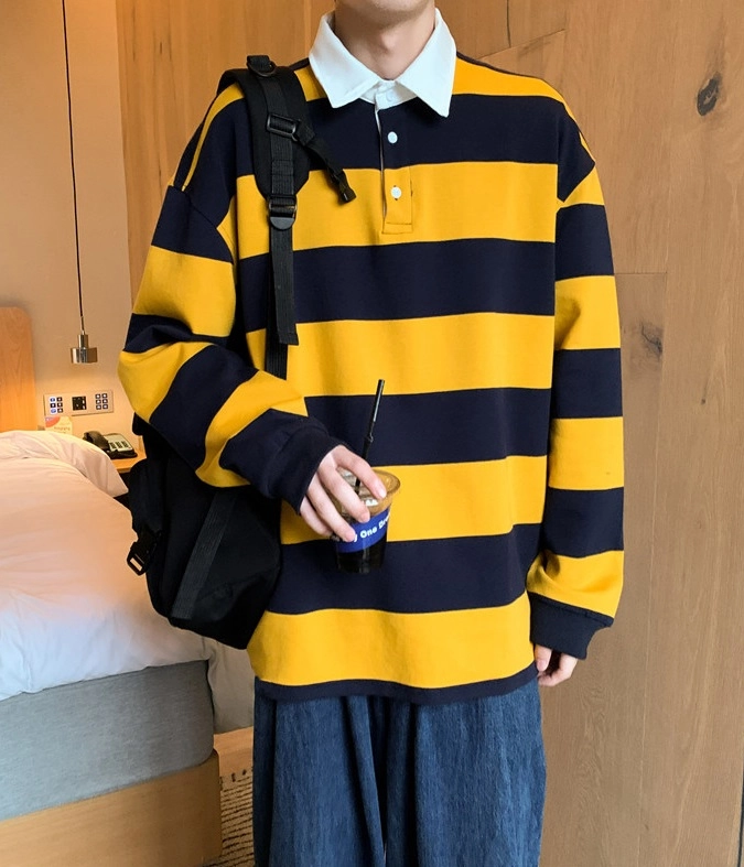 【送料&関税込】Yellow And Blue Polo Shirt With Striped Patt Striped polo shirt - Yellow/Blue striped - Men | H&M