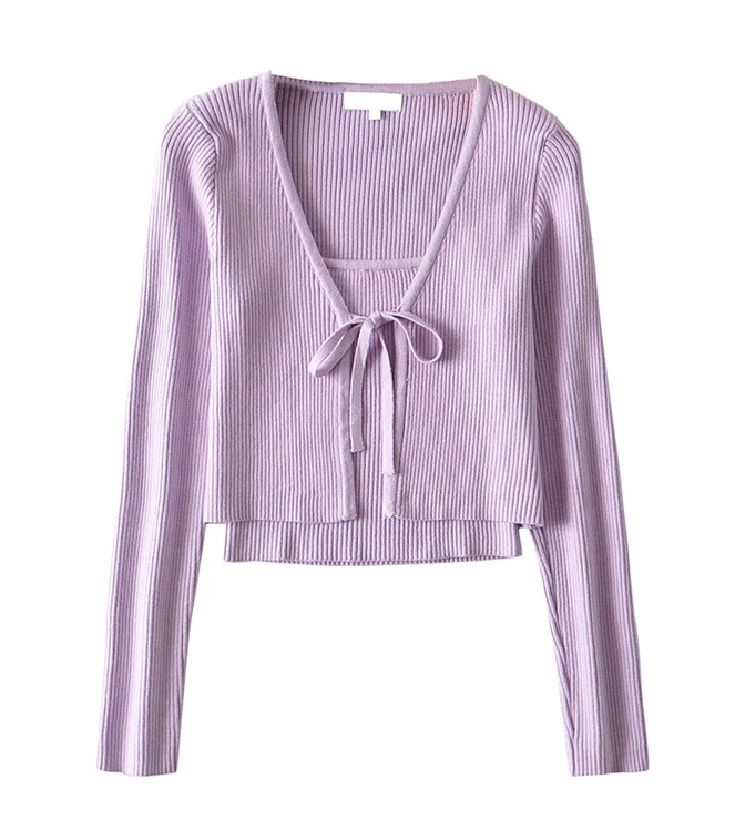 Lilac Cropped Top and Cardigan Set | Jennie - BlackPink