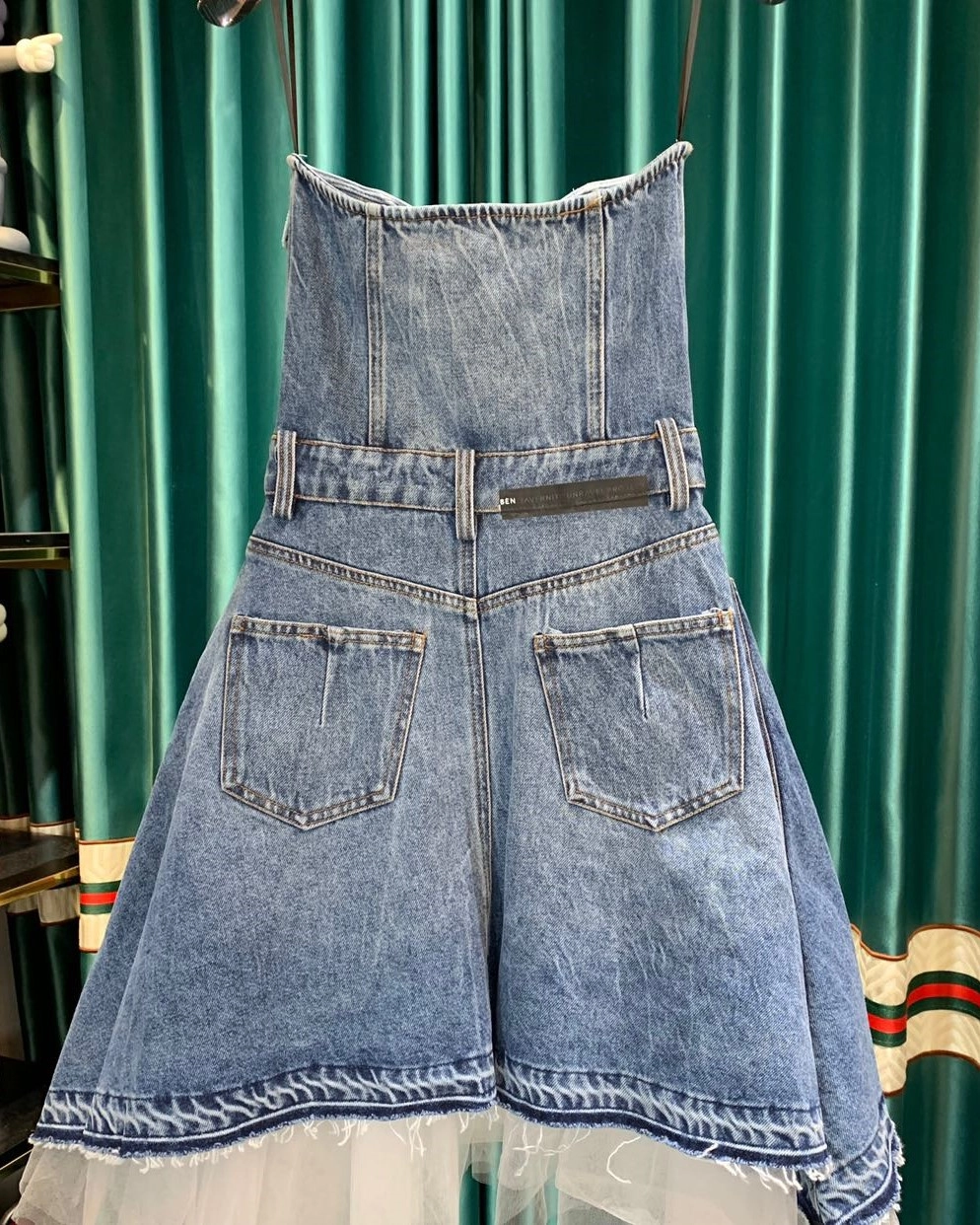 Blue Tulle Trim Denim Dress | Jihyo - Twice - Fashion Chingu