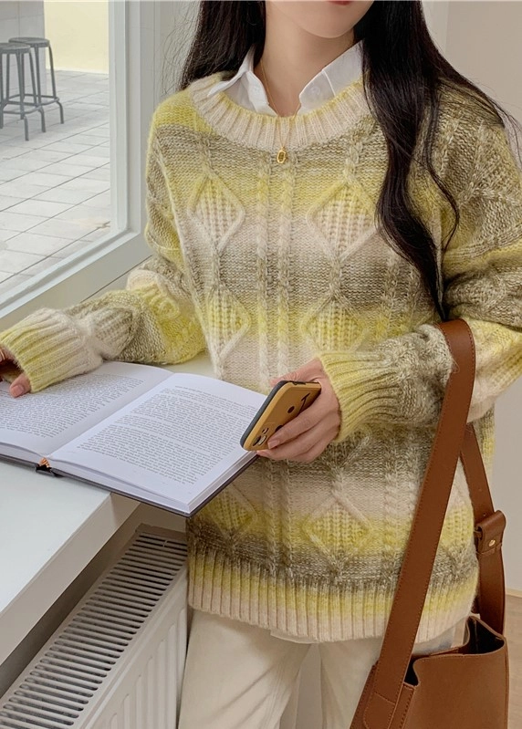 ジャケット・アウター (mayu) Moxie Sweater Combo Frinda Yellow Gradient Mohair Sweater | Shownu - MONSTA X - Fashion