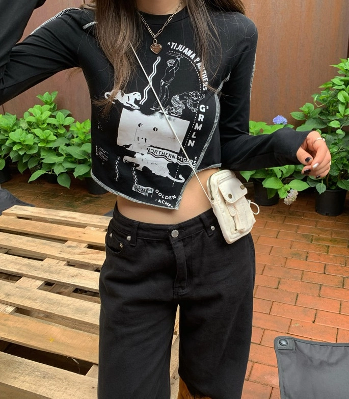 Black Irregular Cut Long Sleeve T-Shirt | Shuhua - (G)I-DLE