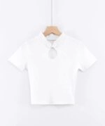 White Cut-Out Neckline Cropped T-Shirt | Jisoo - BlackPink