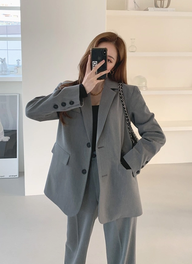 Grey Suit Jacket And Pants Set Lisa Blackpink Fashion Chingu