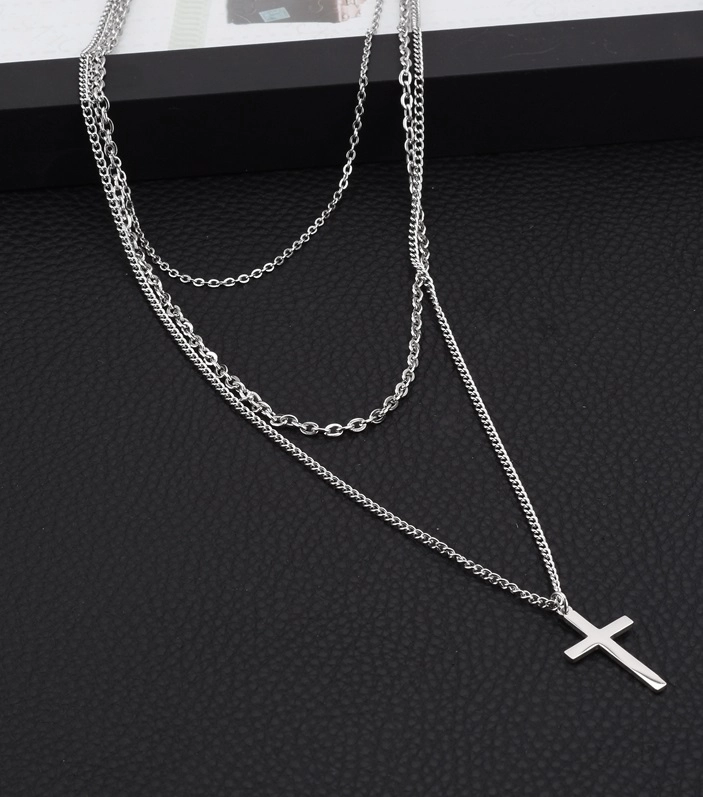Silver Three-Layer Cross Necklace | Han Seo Jun - True