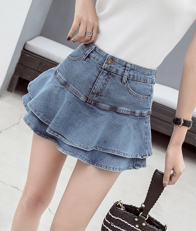 ★CRANK★LAYERED DENIM SKIRT_BL★正規品/韓国直送料込/人気 ☆CRANK☆LAYERED DENIM SKIRT_L.BL☆正規品/韓国直送料込/人気
