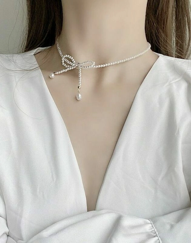 White Pearl Bow Necklace | Irene - Red Velvet - Fashion Chingu