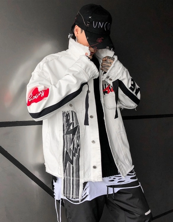 White Frayed Denim Jacket | Hongjoong - ATEEZ - Fashion Chingu