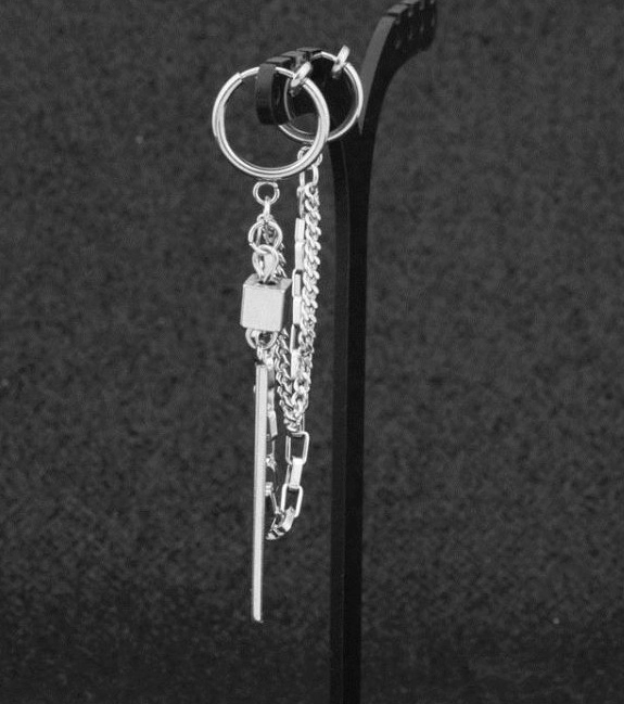 Silver Double Clip-On Chain Earring J-Hope BTS Fashion Chingu