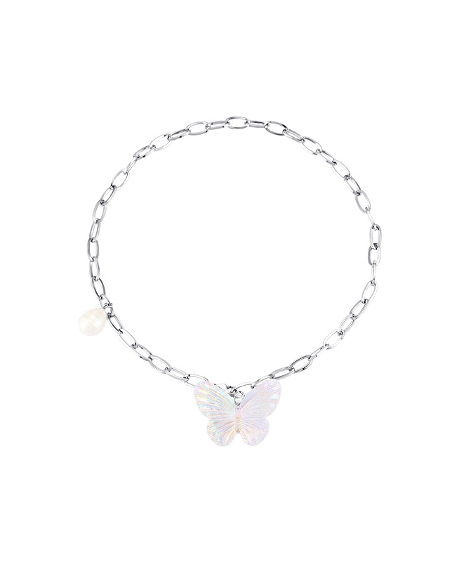 Silver Opal Butterfly Chain Necklace | Rose - BlackPink