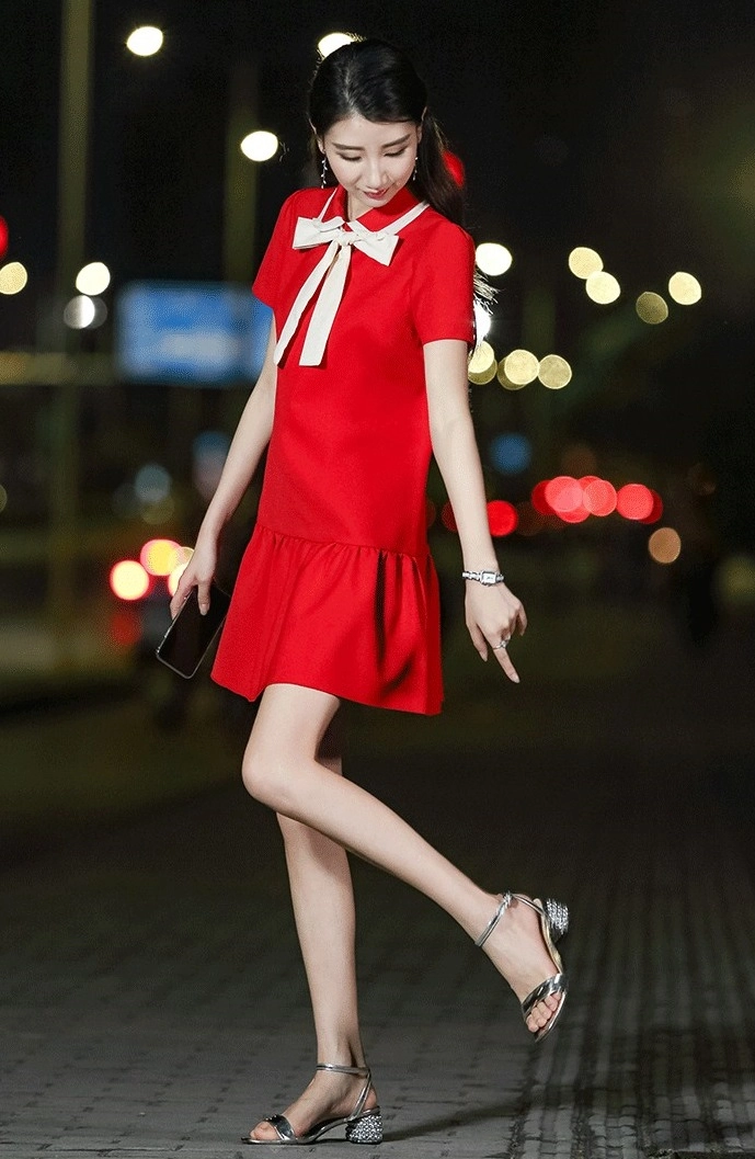 Red Bow Tie Mini Dress | Sana - Twice - Fashion Chingu