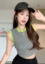 Black And White Checkered Crop Top | Lisa - BlackPink