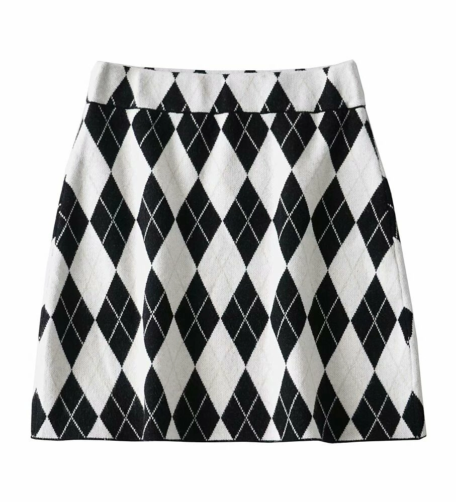 Black And White Diamond Patterned Skirt | Yiren - Everglow