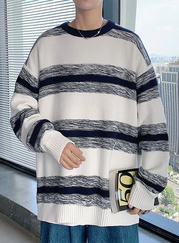Blue And Grey Striped Sweater | DK - Seventeen - Fashion Chingu