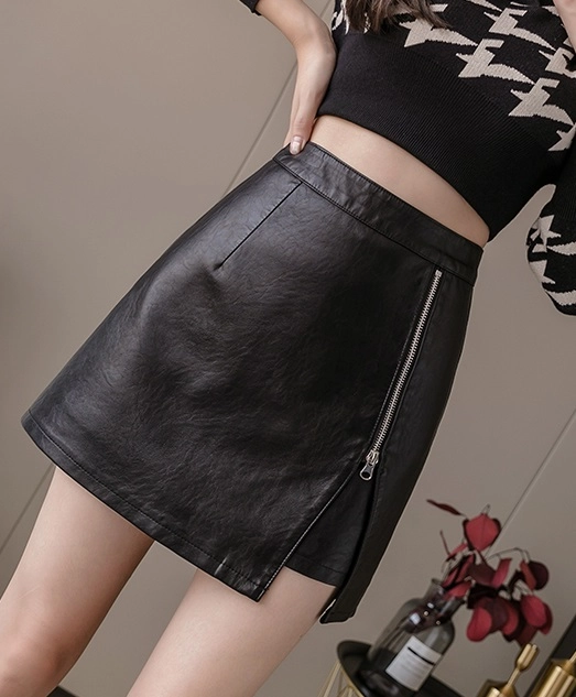 Black Zip-Front Leather Skirt | E:U - Everglow - Fashion Chingu
