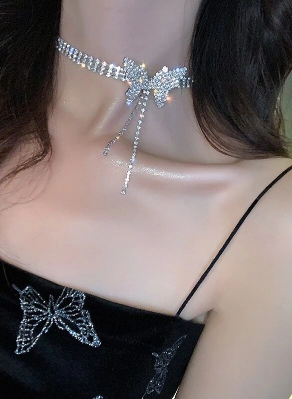 [ReinSein]ACC★Silver Pearl Butterfly Chocker Butterfly Chain & Pearl Silver Choker - Dryden Jewelry