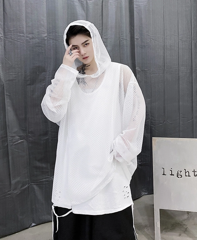 さらに100円引き◆WOOALONG◆Overall Mesh Hoodie Black Mesh Hoodie | Wooyoung - ATEEZ - Fashion Chingu