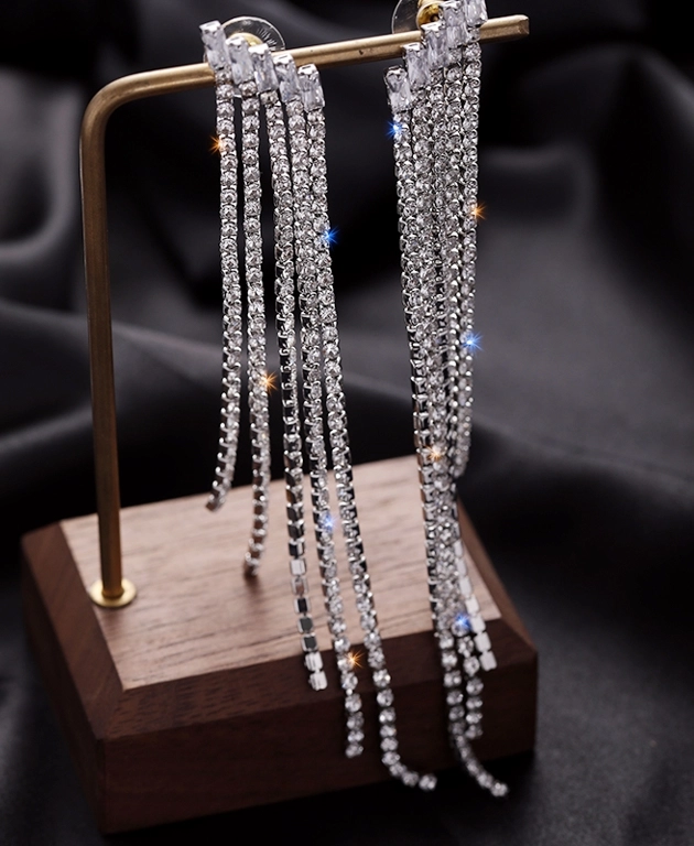 [HAESOOL] TWICEジヒョ着用☆925 Silver☆MB1338 Necklace Silver Diamond Tassel Earrings | Jihyo - Twice - Fashion Chingu