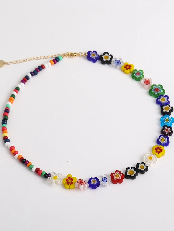 Multicolor Flower Beaded Necklace | Hongjoong - ATEEZ