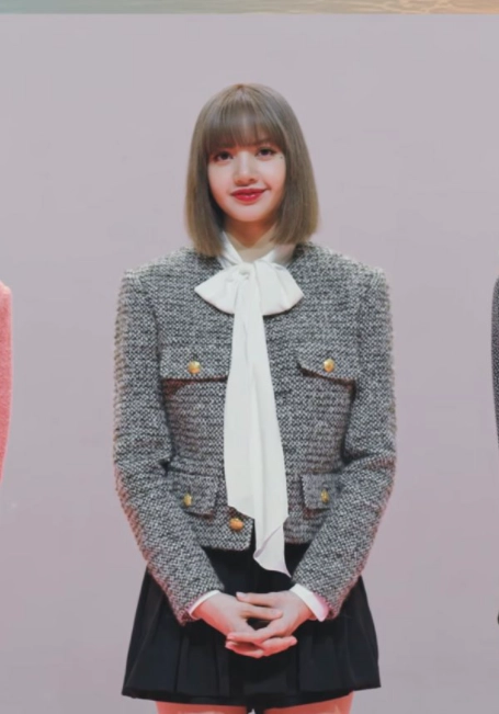 Grey Tweed Single Breasted Jacket | Lisa - BlackPink