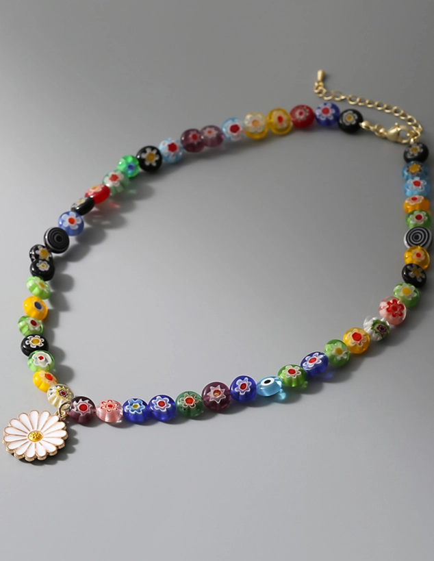 Multicolored Daisy Pendant Beaded Necklace | Soobin - TXT