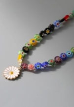 Multicolored Daisy Pendant Beaded Necklace | Soobin - TXT