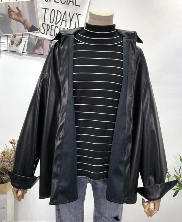 moaohotoro Leather Shirt Jacket★当日発送★ Solid Black Button Down Men Leather Shirt | HOTLEATHERWORLD