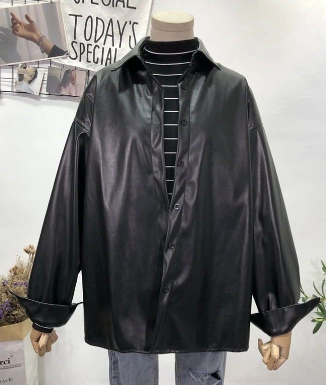 Black Leather Shirt Jacket | MJ - Astro - Fashion Chingu