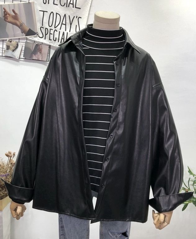 Black Leather Shirt Jacket | MJ - Astro - Fashion Chingu