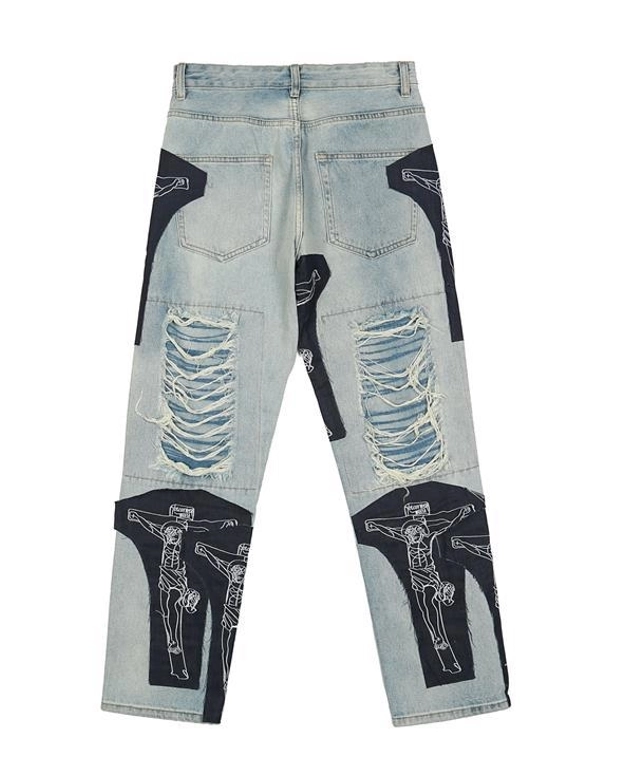 【EEUN】Blue Patch Denim Blue Patch-Work Jeans | Yeonjun - TXT - Fashion Chingu
