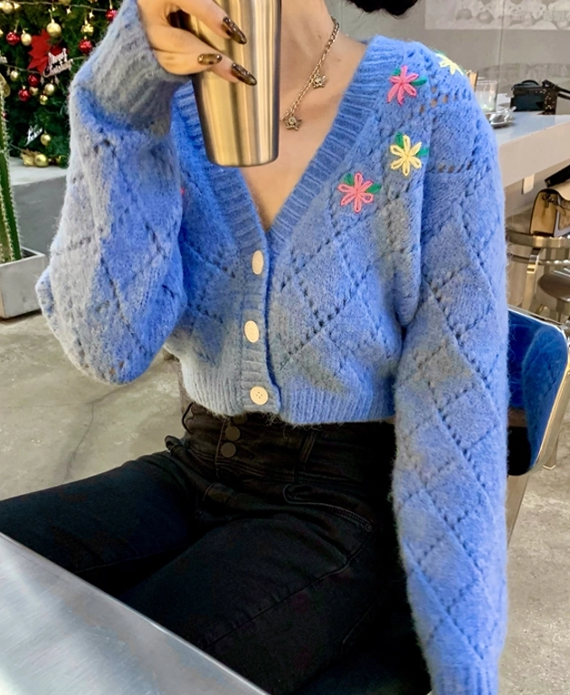 Blue Stitched Flowers Cardigan | Nayeon - Twice - Fashion Chingu