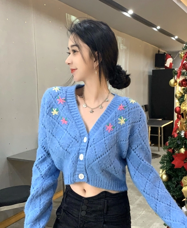 Blue Stitched Flowers Cardigan | Nayeon - Twice - Fashion Chingu