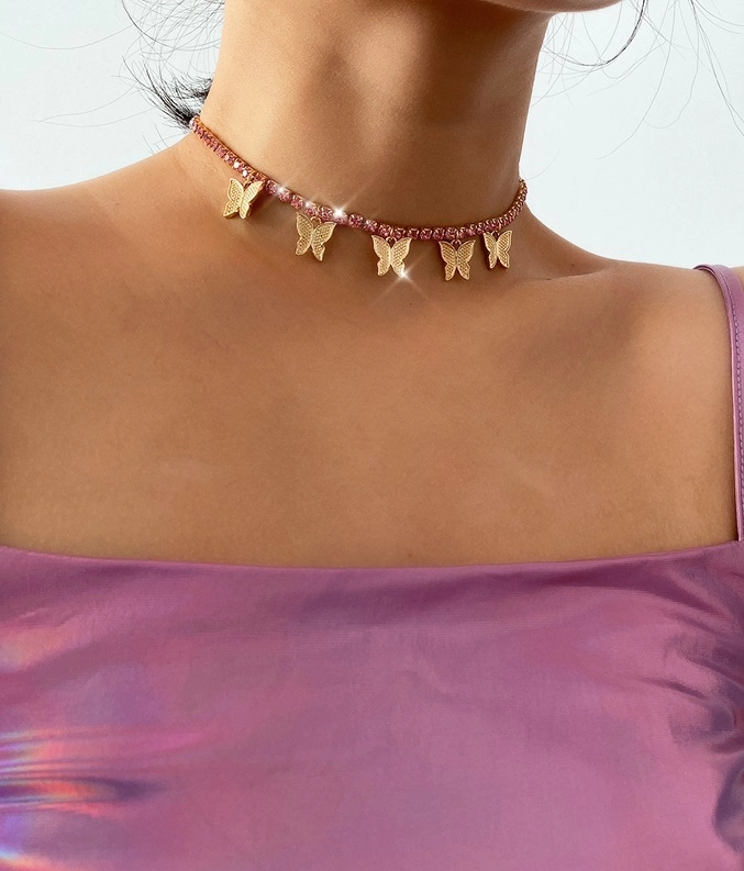 Pink Rhinestone Butterfly Choker | Chaeyoung - Twice