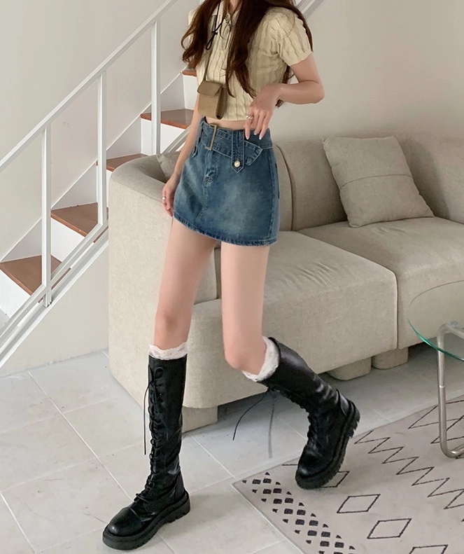 [SETSETSET] BELTED INDIGO DENIM MINI SKIRT ★韓國 MUSINSA | SETSETSET BELTED INDIGO DENIM MINI SKIRT