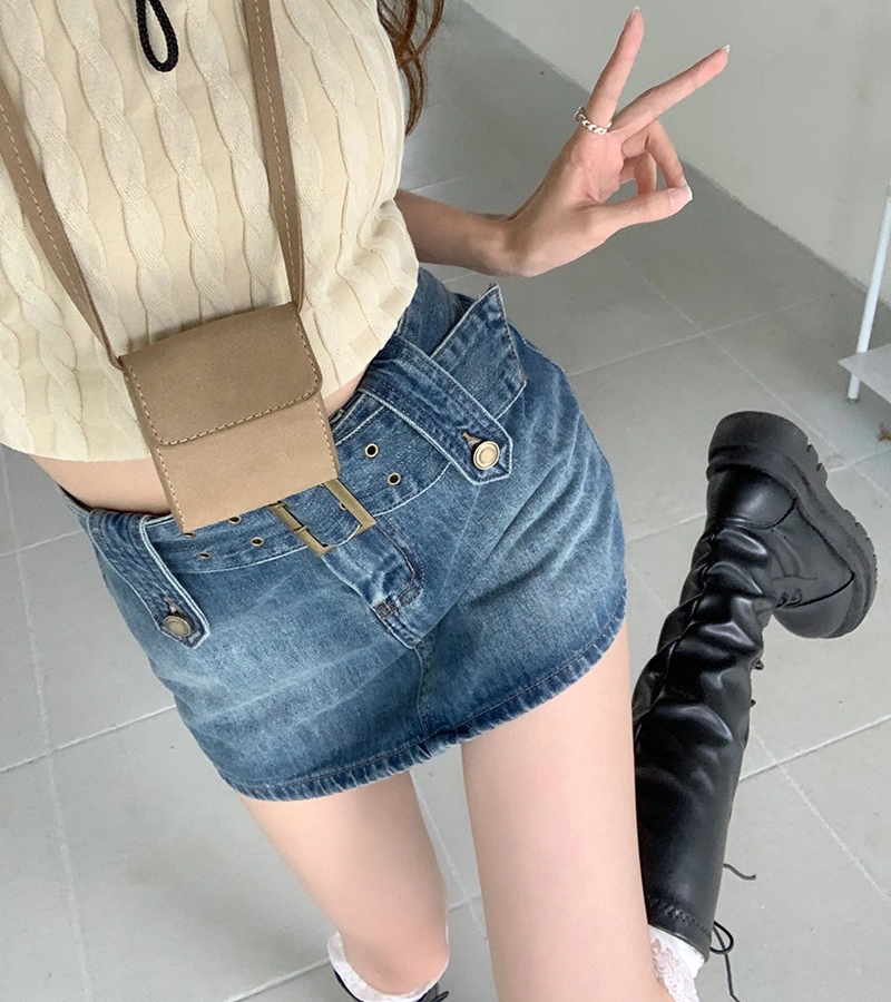 Blue Denim Belted Mini Skirt | Chung Ha - Fashion Chingu