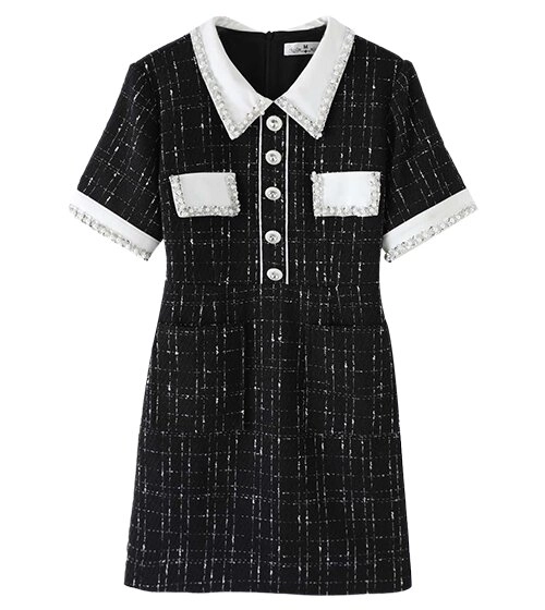 Black Collared Tweed Mini Dress | Jennie – BlackPink