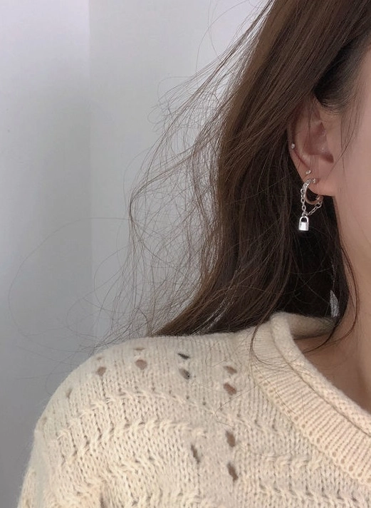 Silver Padlock Chain Earrings | Jisung - Stray Kids