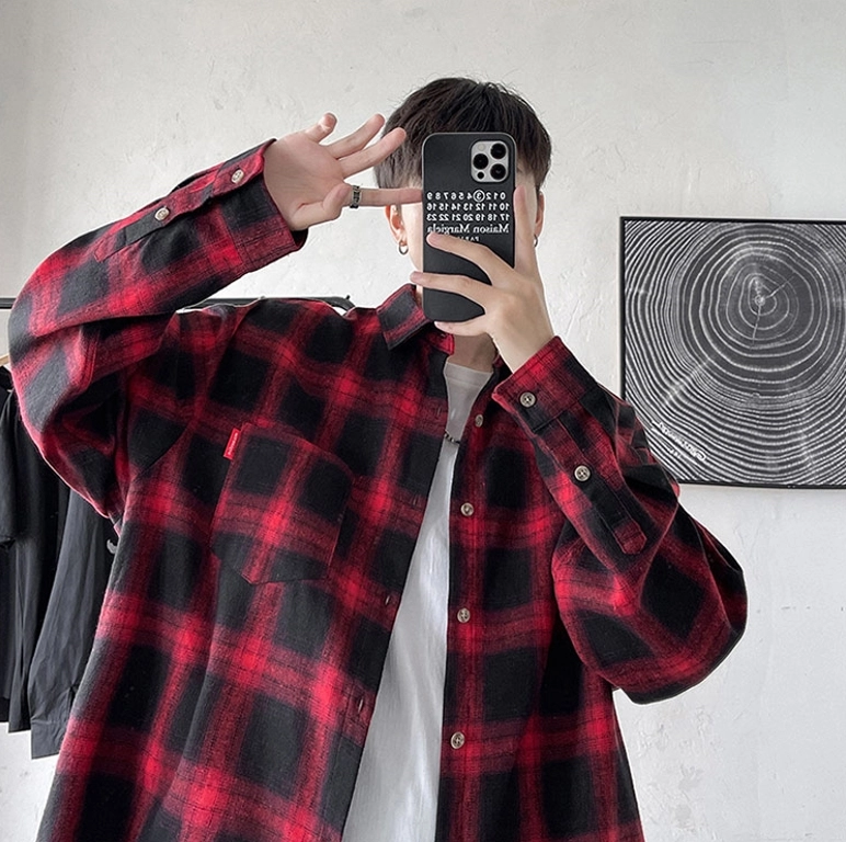 Red Plaid Oversized Shirt | Jin - BTS - Fashion Chingu