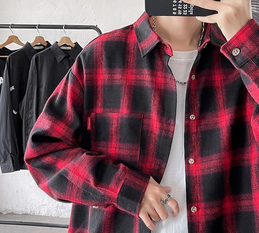Red Plaid Oversized Shirt | Jin - BTS - Fashion Chingu